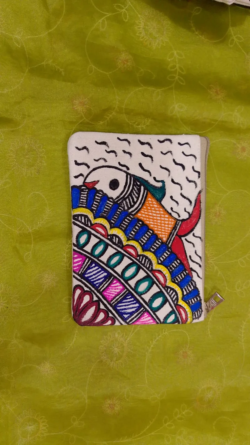 Pure canvas cotton small purse bag Mithila Panting Art
