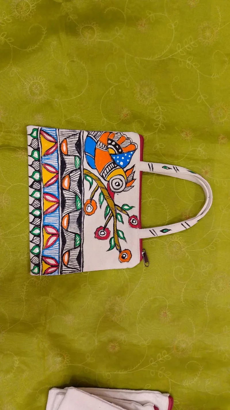 Pure canvas cotton small bag Mithila Panting Art