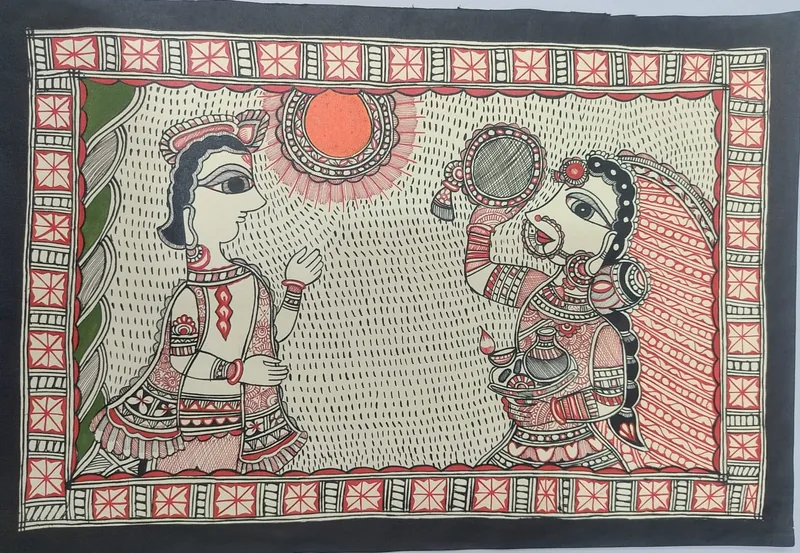 Mithila Painting Depicting Karva Chauth Ritual