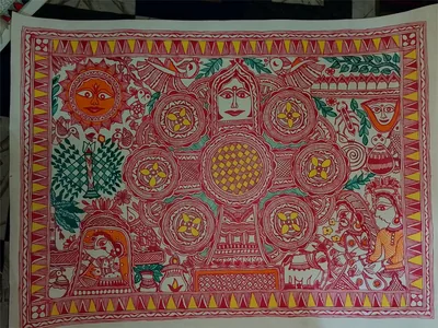 [Mithila art in Indian canavas paper]Home decoder