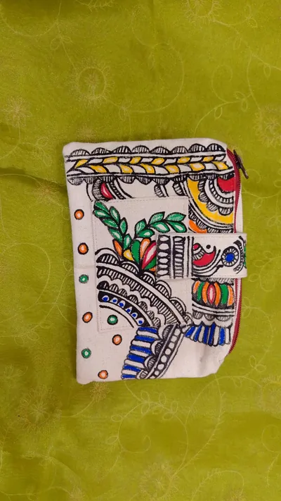 Pure canvas cotton small bag Mithila Panting Art
