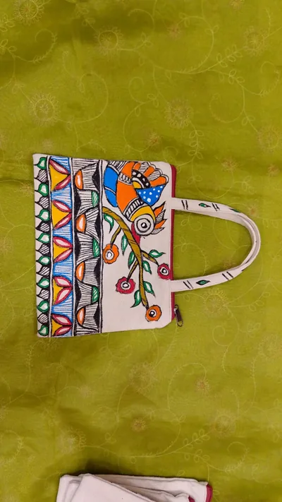 Pure canvas cotton small bag Mithila Panting Art